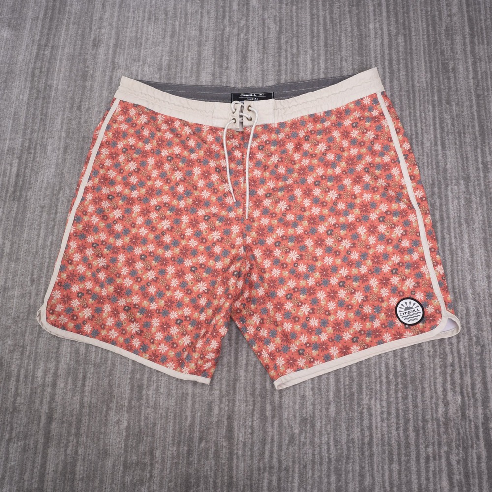 O'Neill Cruzers Board Shorts Mens 38 Coral Floral Hyperfreak Stretch Excellent